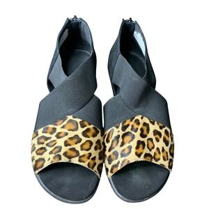 Sesto‎ Meucci Leopard Print Sandals Elastic Straps Back Zipper Closure